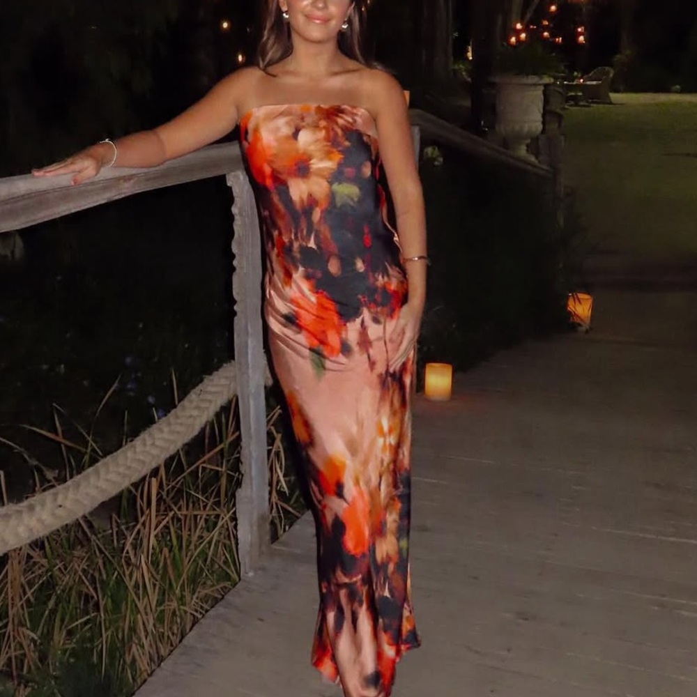 Anthropologie Floral Strapless Maxi Dress